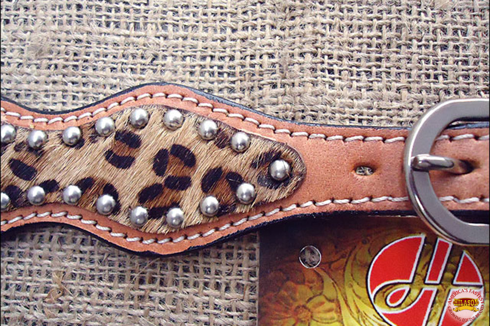Hilason Western Leather Spur Straps Leopard Cheetah Hair On