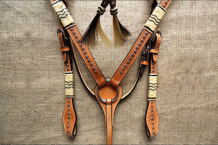 HILASON Western Horse Headstall Breast Collar Set Tack American Leather | Headstall Bridle for Horses Western | Horse Headstall Bridle | Western Headstalls Bridle for Horses