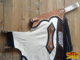 Hilason Western Bull Riding Chinks Chaps Rodeo Bronc Smooth Leather White Adult