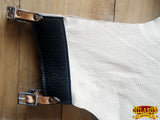 Hilason Western Bull Riding Chinks Chaps Rodeo Bronc Smooth Leather White Adult
