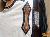 Hilason Western Bull Riding Chinks Chaps Rodeo Bronc Smooth Leather White Adult
