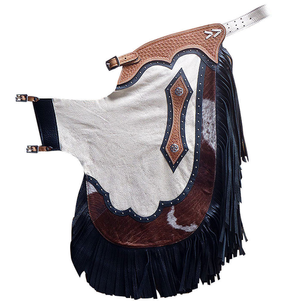 Hilason Western Bull Riding Chinks Chaps Rodeo Bronc Smooth Leather White Adult