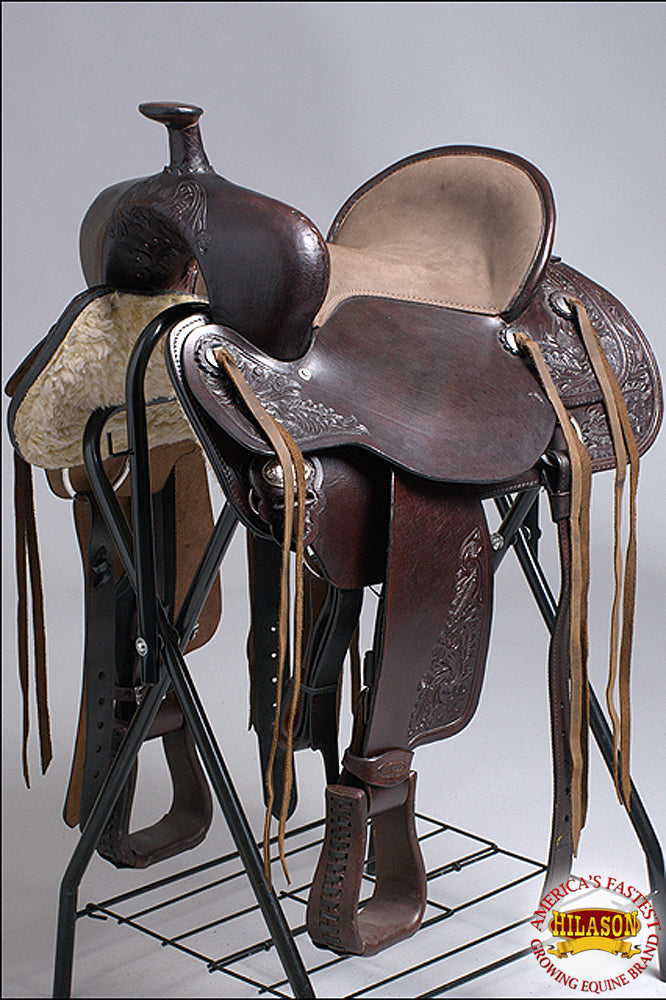 Hilason Western Hand Tooled Leather Cowboy Wade Ranch Roping Saddle Brown