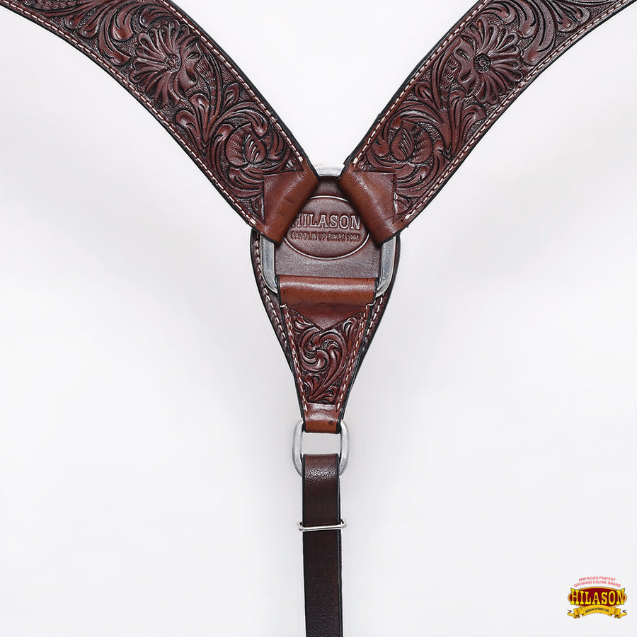 HILASON Western Horse Headstall Breast Collar Set Genuine American Leather Floral Dark Brown | For Horses