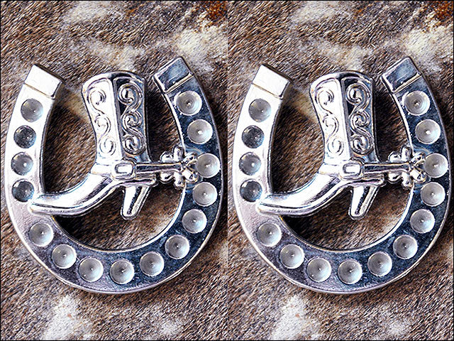Western Screw Back Concho Nickel Finish Horse Shoe Design Saddle Cowboy