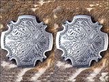 Western Screw Back Concho Antique Silver Finish Floral Berry Saddle