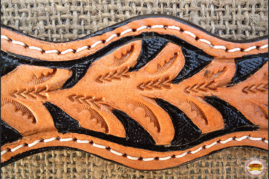 Hilason Western Leather Spur Straps Floral Dark Oil Black Hand Paint