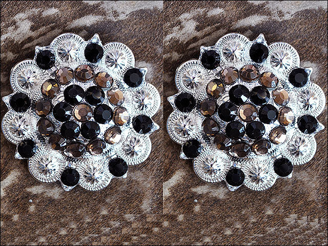 Western Screw Back Concho Black & Brown Crystal Berry Saddle