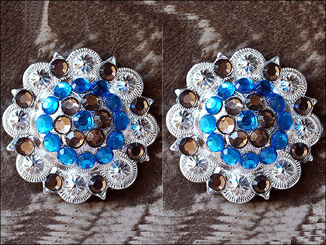 Western Screw Back 2 In Concho Capri Blue & Brown Nickle Finish Saddle Hilason