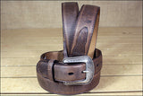 3D Rugged Brown Full-Grain Distressed Leather Western Belt & Silver Buckle
