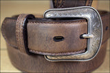 3D Rugged Brown Full-Grain Distressed Leather Western Belt & Silver Buckle