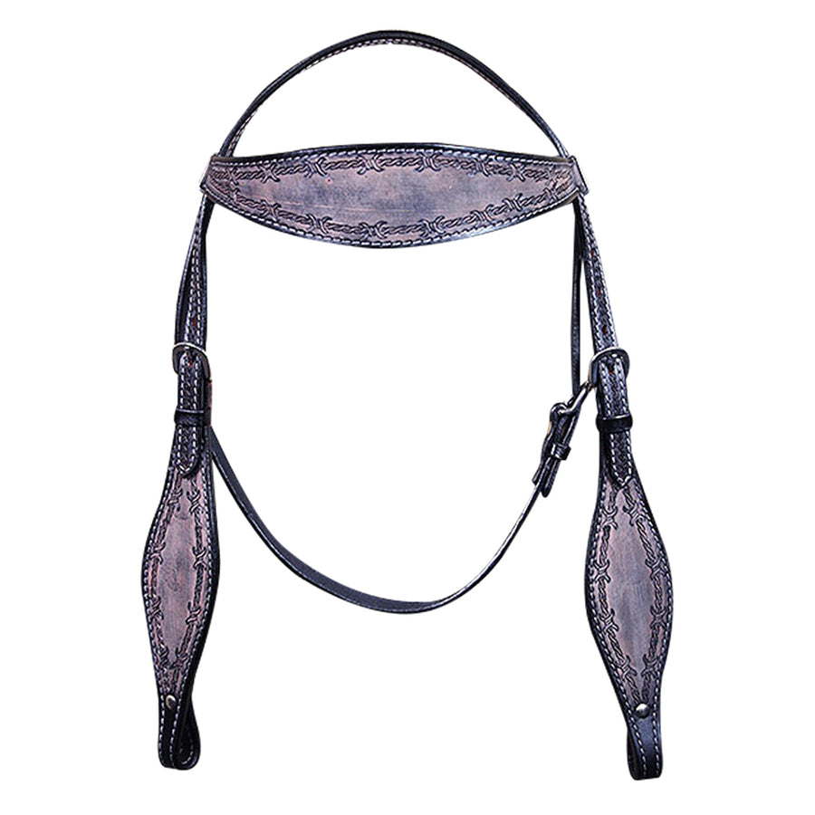 HILASON Western Horse Headstall Tack Genuine American Leather Barb Wire Rough Out Black - Uhorse