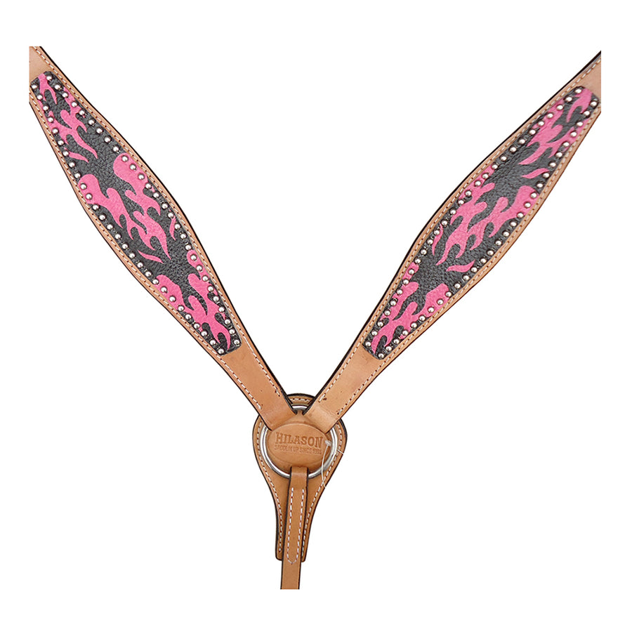 HILASON Western Horse Leather Headstall and Breast Collar Tack Set Pink Flame | Headstall Bridle for Horses Western | Horse Headstall Bridle | Western Headstalls Bridle for Horses