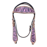 HILASON Western  Horse Leather Headstall & Breast Collar Tack Set Zebra
