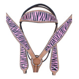 HILASON Western  Horse Leather Headstall & Breast Collar Tack Set Zebra