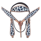 HILASON Western  Horse Leather Headstall & Breast Collar Set White Leopard