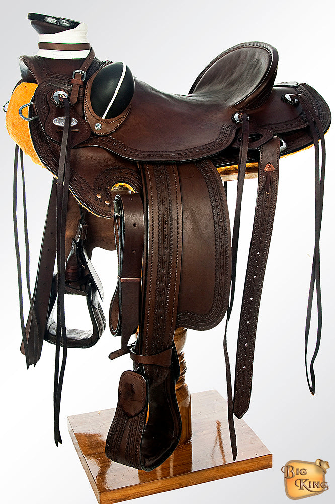 HILASON Western Horse Wade Saddle American Leather Ranch Roping Dark Brown | Hand Tooled & For Horses