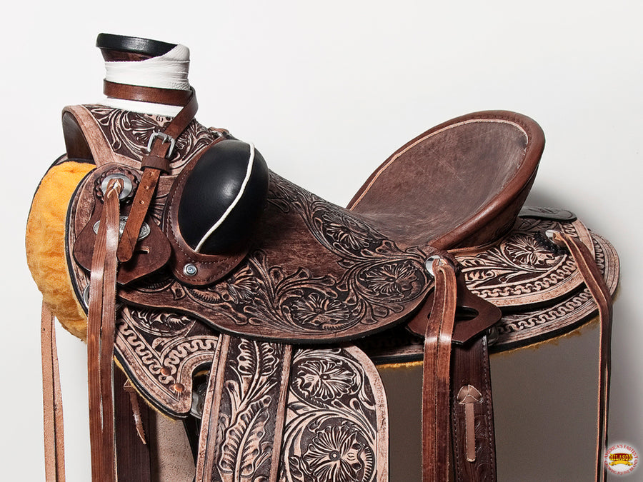 HILASON Western Horse Wade Saddle American Leather Ranch Roping Dark Brown | Hand Tooled & For Horses