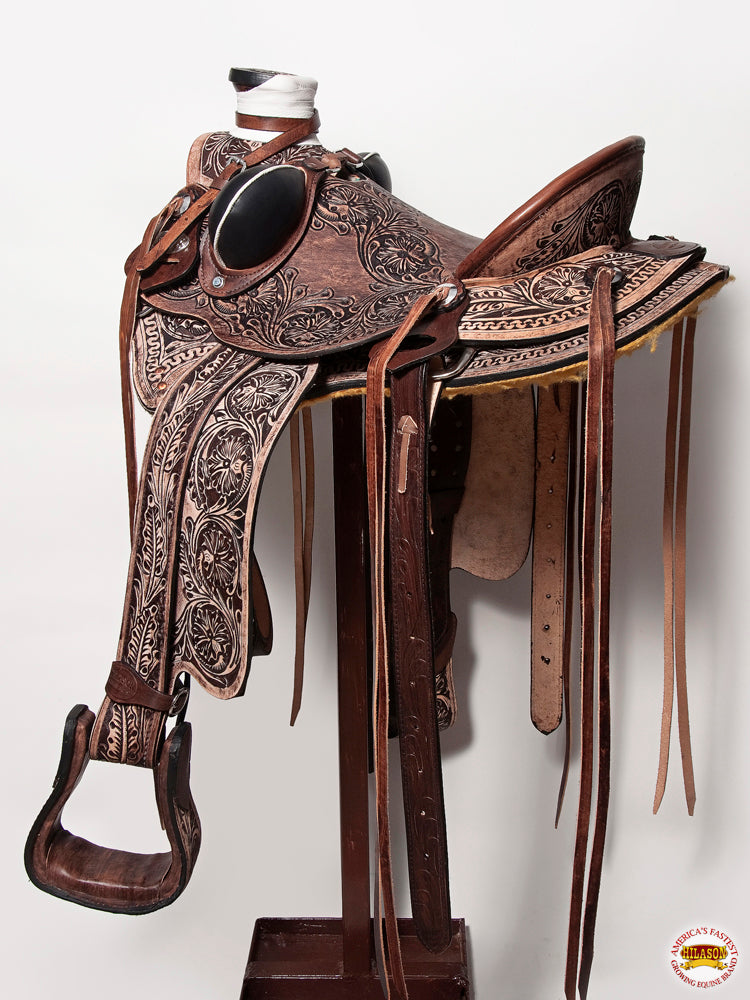HILASON Western Horse Wade Saddle American Leather Ranch Roping Dark Brown | Hand Tooled & For Horses