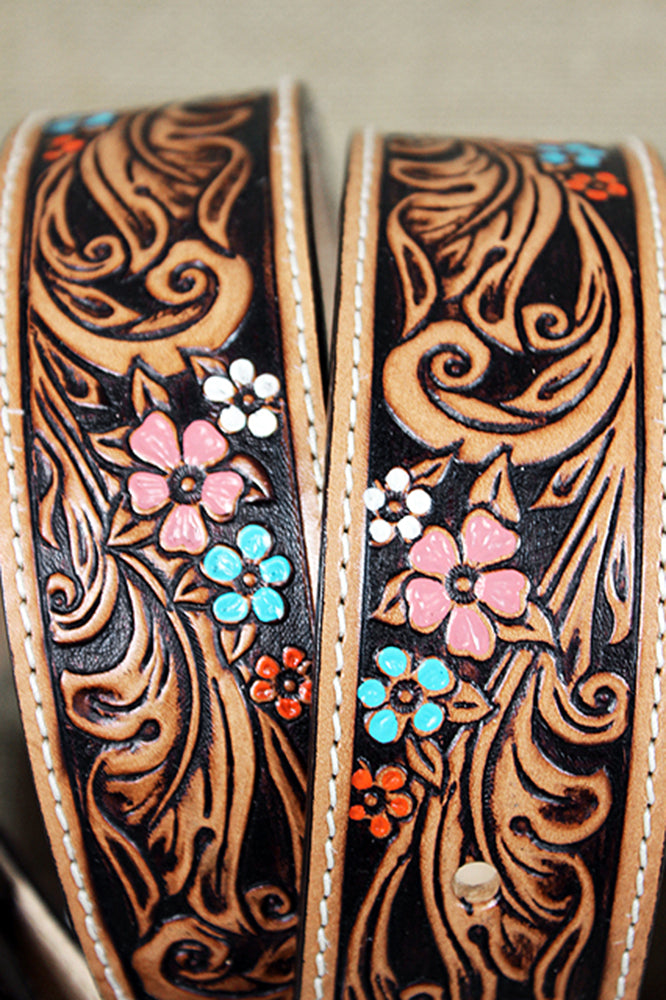34 In Hilason Justin Tan Vanessa Vine Floral Tool Leather Ladies Belt Western Cowgirl