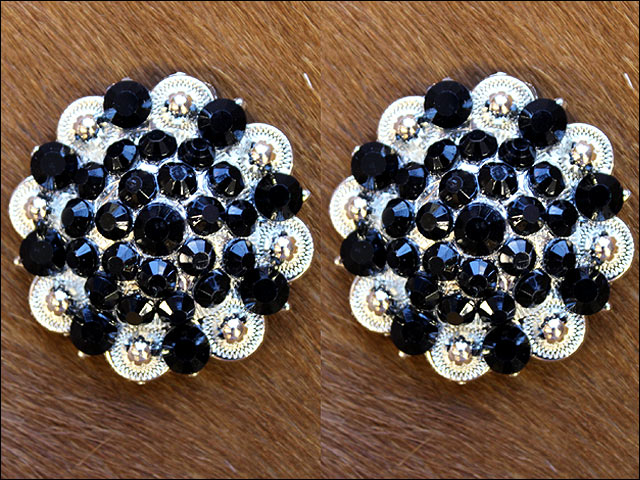HILASON Western Berry Conchos Glass Rhinestones Bling Tack Cowgirl Black Color | Bridle Slotted