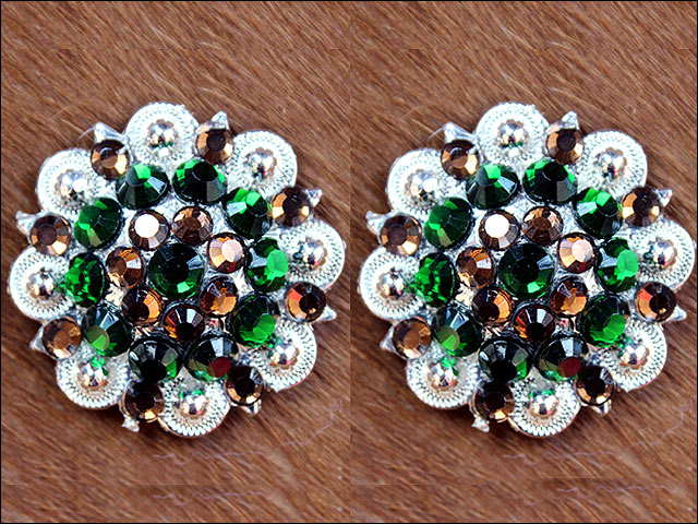 HILASON Brool Brown Green Crystals Berry Headstall Saddle Tack Cowgirl | Western Concho Belt Slotted Conchos