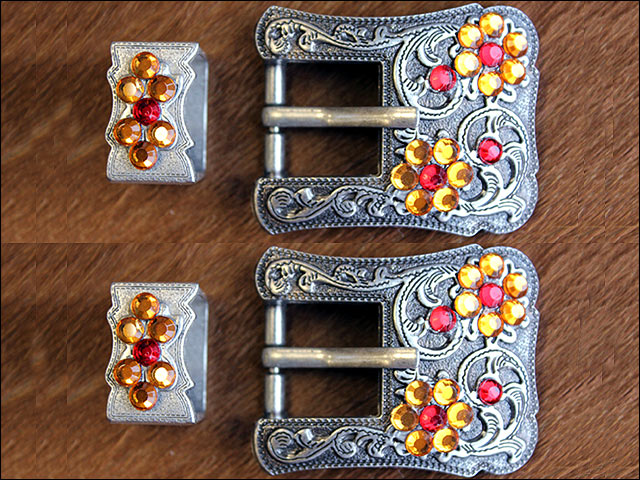 HILASON Western Screw Back Concho Siam Topaz Crystals Silver Buckle Set Belt | Slotted Conchos