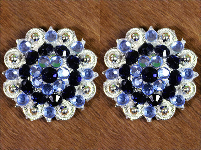 HILASON Monaq Blue Black Crystals Berry Headstall Saddle | Western Concho Belt Slotted Conchos Leather Screw Back