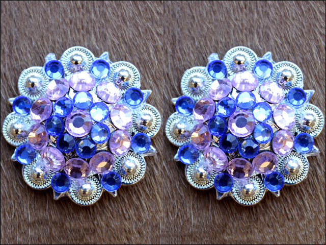 HILASON Western Berry Conchos Glass Rhinestones Bling Tack Cowgirl Rose & Sapphire Color | Bridle Slotted
