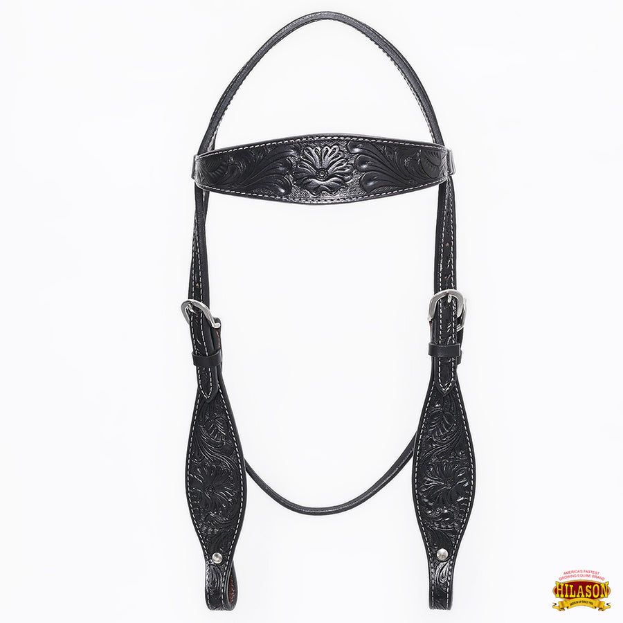 HILASON Western Horse Headstall Breast Collar Set Genuine American Leather Floral Black | For Horses