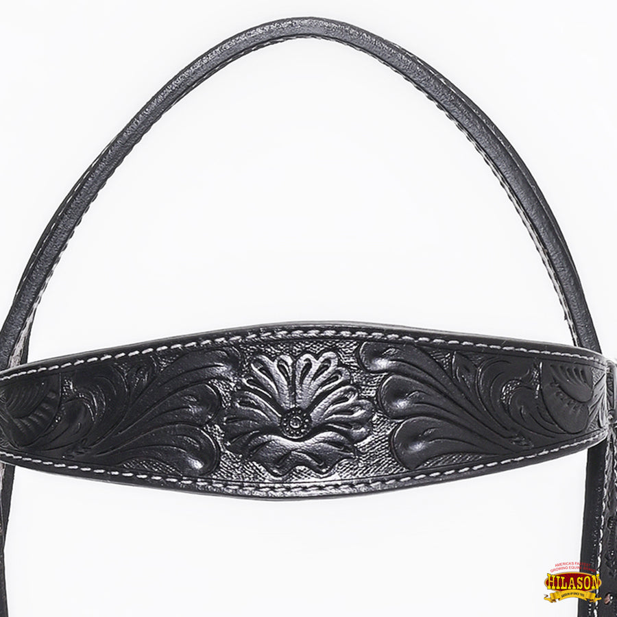 HILASON Western Horse Headstall Breast Collar Set Genuine American Leather Floral Black | For Horses