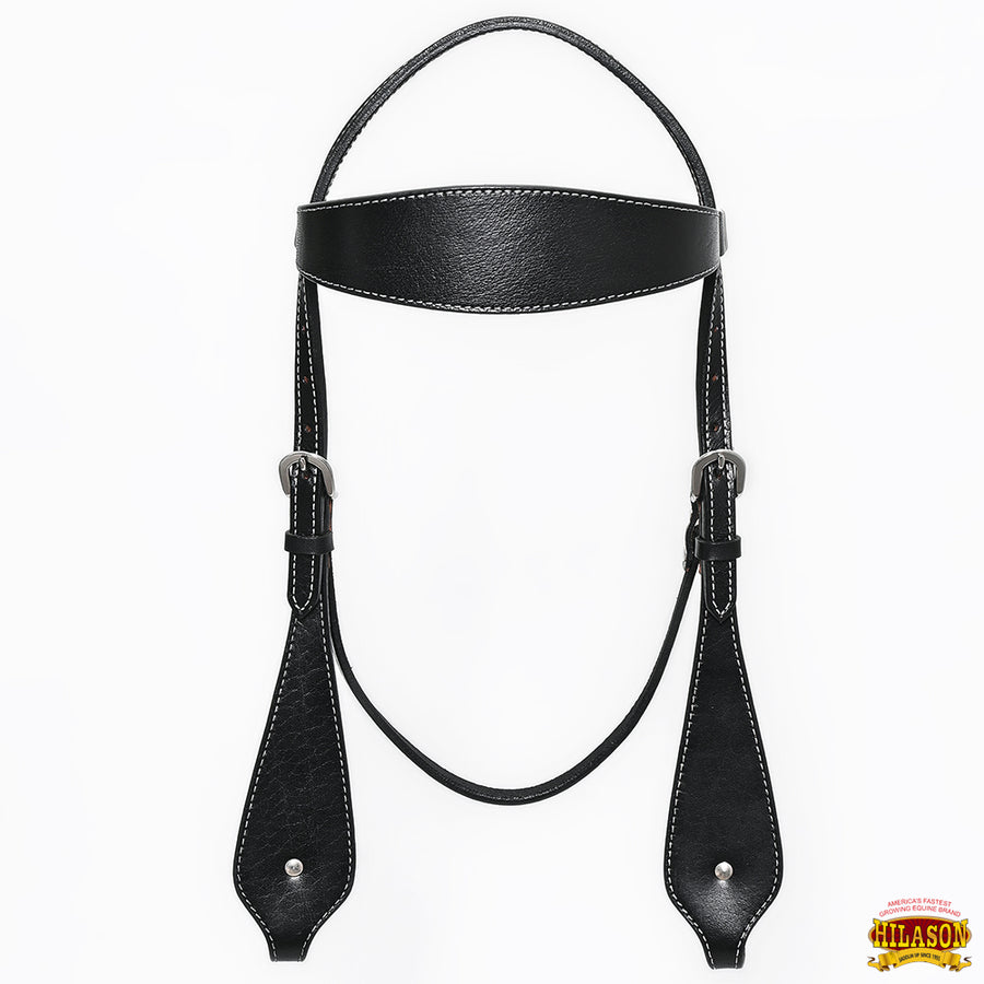 HILASON Western Horse Headstall Breast Collar Set Genuine American Leather Plain Black | For Horses