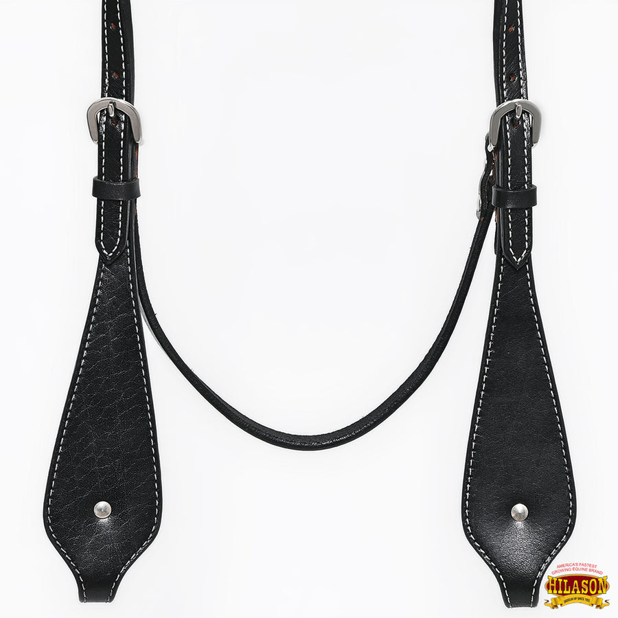 HILASON Western Horse Headstall Breast Collar Set Genuine American Leather Plain Black | For Horses