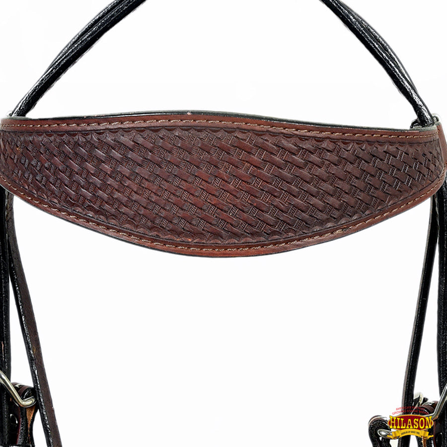 HILASON Western Horse Headstall Breast Collar Set Genuine American Leather Basket Weave Dark Brown | For Horses