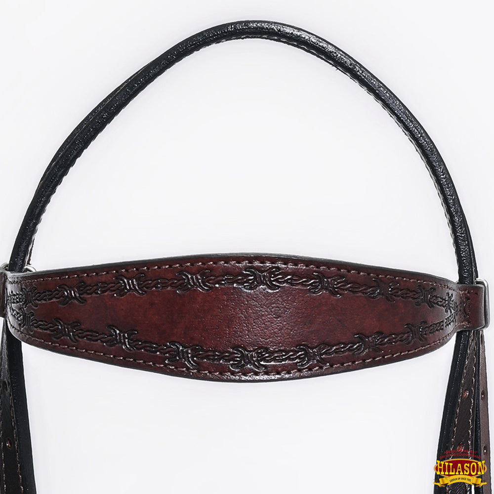 HILASON Western Horse Headstall Breast Collar Set Tack Genuine American Leather Barb Wire Dark Brown