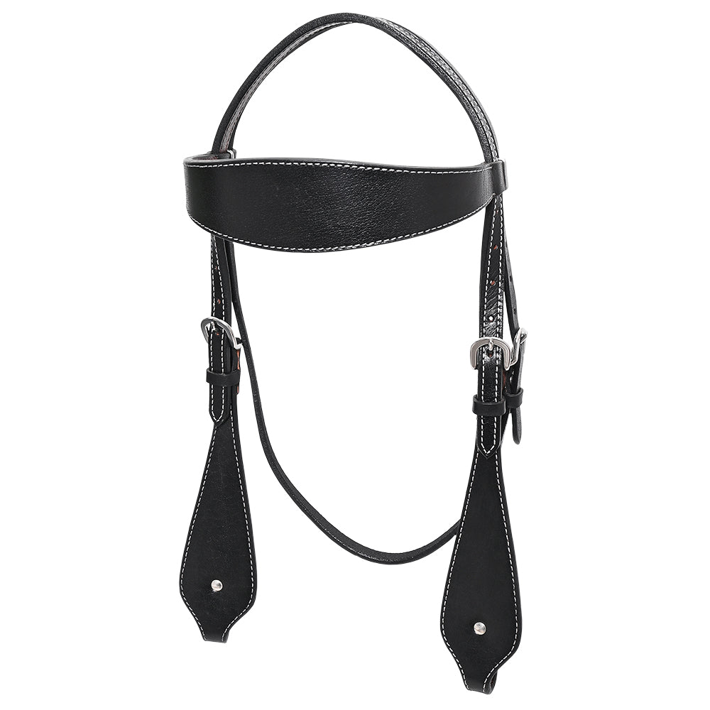 HILASON Western Horse Headstall Breast Collar Set Tack Genuine American Leather Plain Black