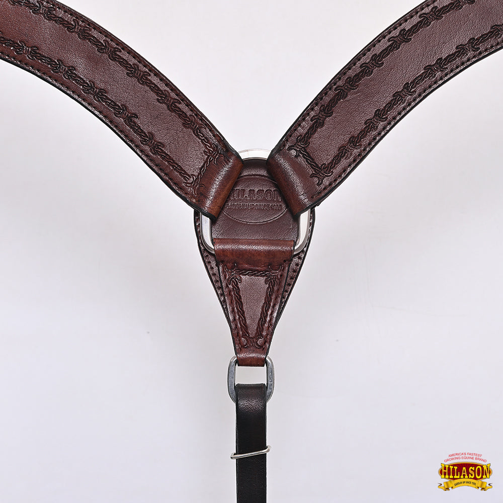 HILASON Western Horse Headstall Breast Collar Set Tack Genuine American Leather Barb Wire Dark Brown