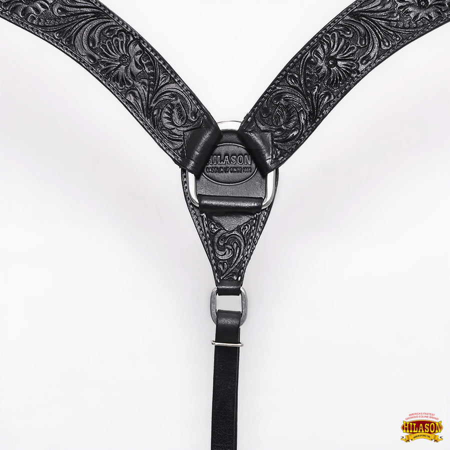 HILASON Western Horse Headstall Breast Collar Set Genuine American Leather Floral Black | For Horses