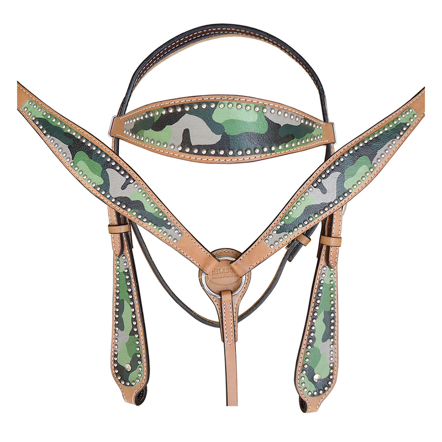 HILASON Western Horse Leather Headstall and Breast Collar Set Camo | Bridle for Horses Headstalls