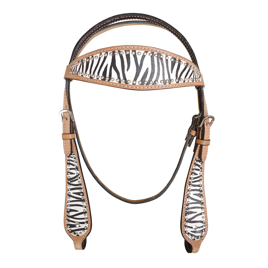 HILASON Western Horse Leather Headstall & Breast Collar Tack Set Zebra