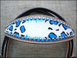 HILASON Western  Horse Leather Headstall & Breast Collar Set Turquoise Leopard