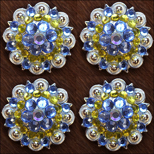 HILASON Screw Back Concho Purple Lemon Crystals 1-1/4In Saddle Crystal AB, Aqua Marine and | Bling