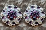 HILASON Western Berry Conchos Glass Rhinestones Bling Tack Cowgirl Amethyst-Crystalab Color | Slotted Conchos