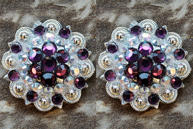 HILASON Western Screw Back Concho Amethyst Ab Crystal Berry Saddle and Color | Bridle Conchos Slotted