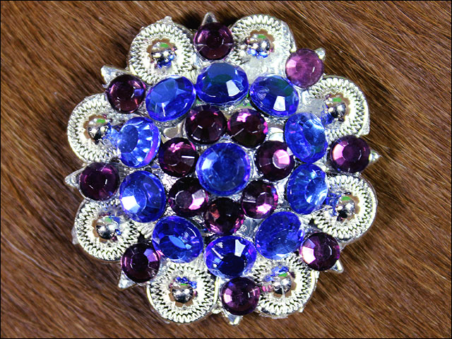 HILASON Blue Purple Crystals 1-1/49 Inch Berry Concho Rhinestone Tack| Slotted Conchos | Leather Screw Back