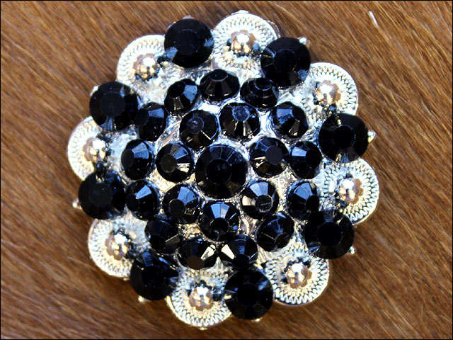 HILASON Black Crystals 1-1/4In Berry Headstall Saddle | Western Concho Belt Slotted Conchos Leather Screw Back