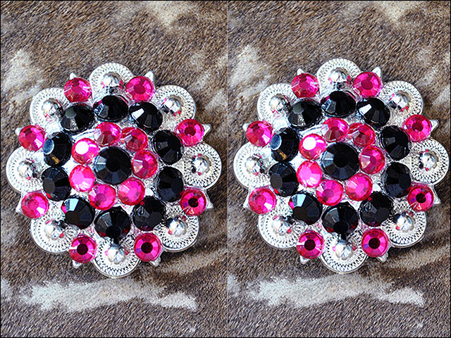 HILASON Western Screw Back Concho Hot Crystal Saddle Black and Pink Color | Belt Slotted Conchos