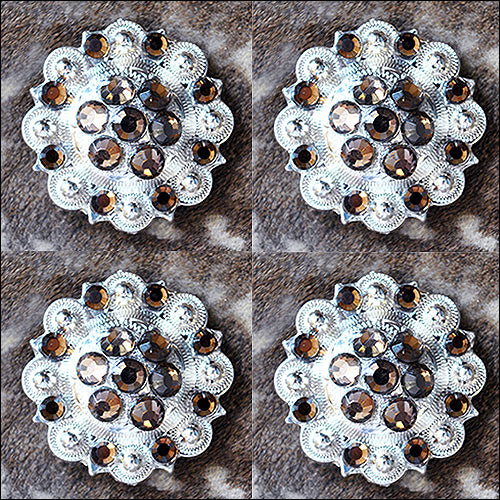 HILASON Brown Crystal Berry Headstall Saddle Bling Cowgirl| Slotted Conchos | Leather Screw Back