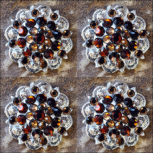 HILASON Brown Topaz Crystal Berry Headstall Saddle Cowgirl| Slotted Conchos | Leather Screw Back