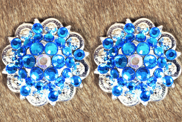 HILASON Western Screw Back Concho Capri Blue Ab Crystal Saddle and Color | Slotted Conchos